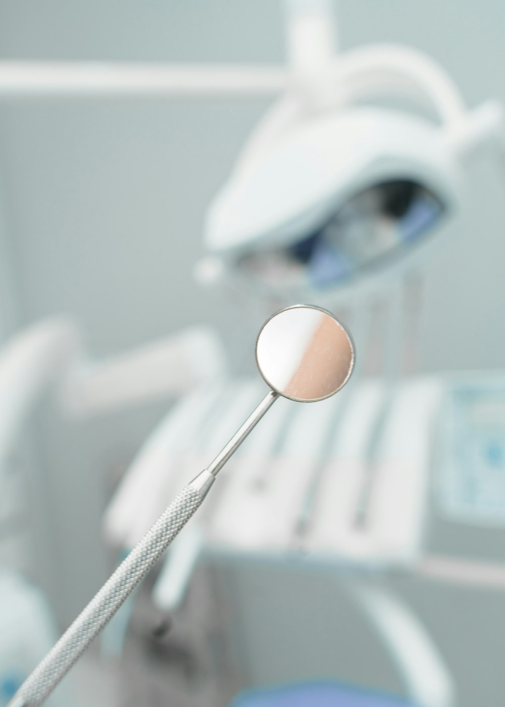 Dental mirror on the prepared instrument tray